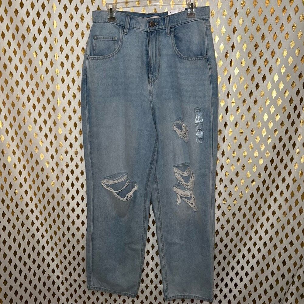 NWT SO Highest Rise Distressed baggy Wide Leg jeans light dest size 11 30W